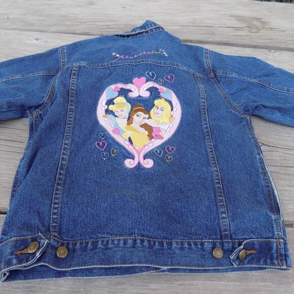 Disney Store Girl Princess Embroidered Denim Jacket Aurora Belle Sz Large